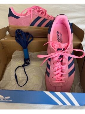 adidas Women Gazelle Bold Pink and Navy Suede Sneakers